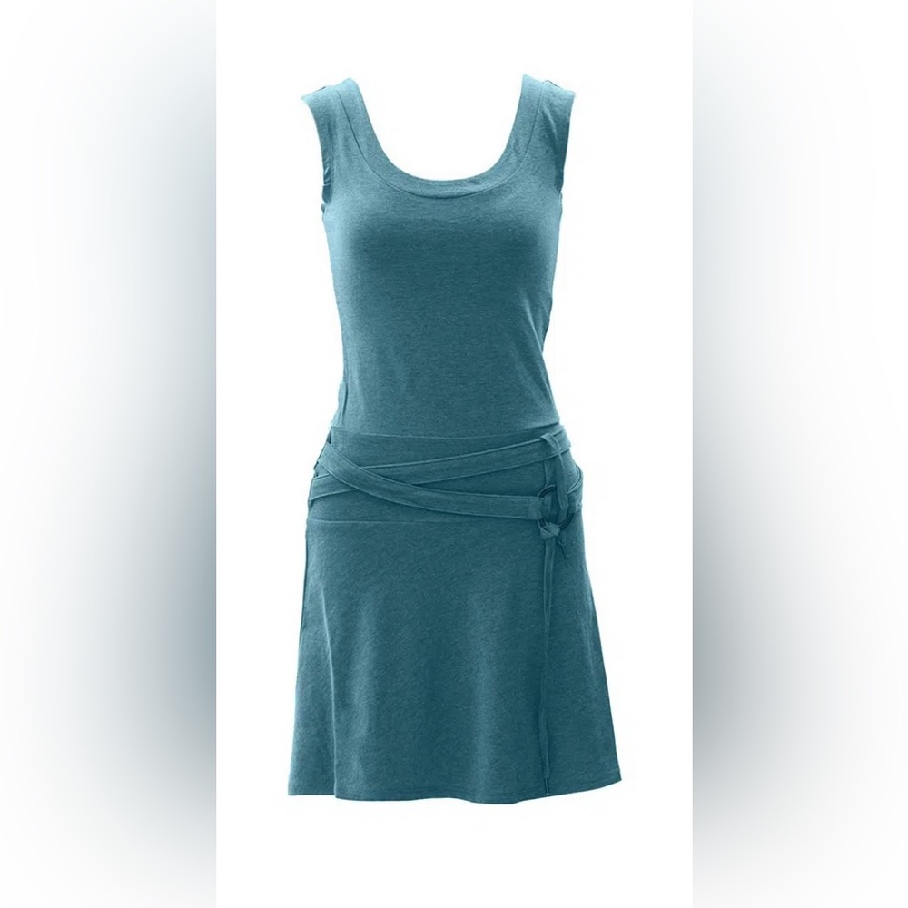 Sleeveless Teal Tank Dress with Waist Wrap